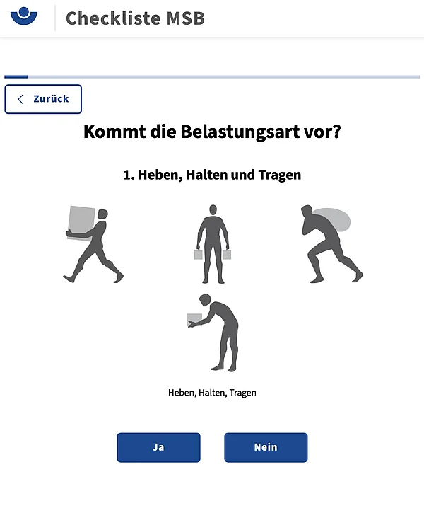 Screenshot der App mit illustrierten typischen Bewegungen
