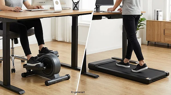 Personen im Büro auf Desk-Bike und Laufband