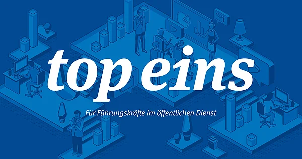 top eins Vorschaubild mit vielen kleinen illustrierten Bürosituationen (Bildschirmarbeit, Meeting)